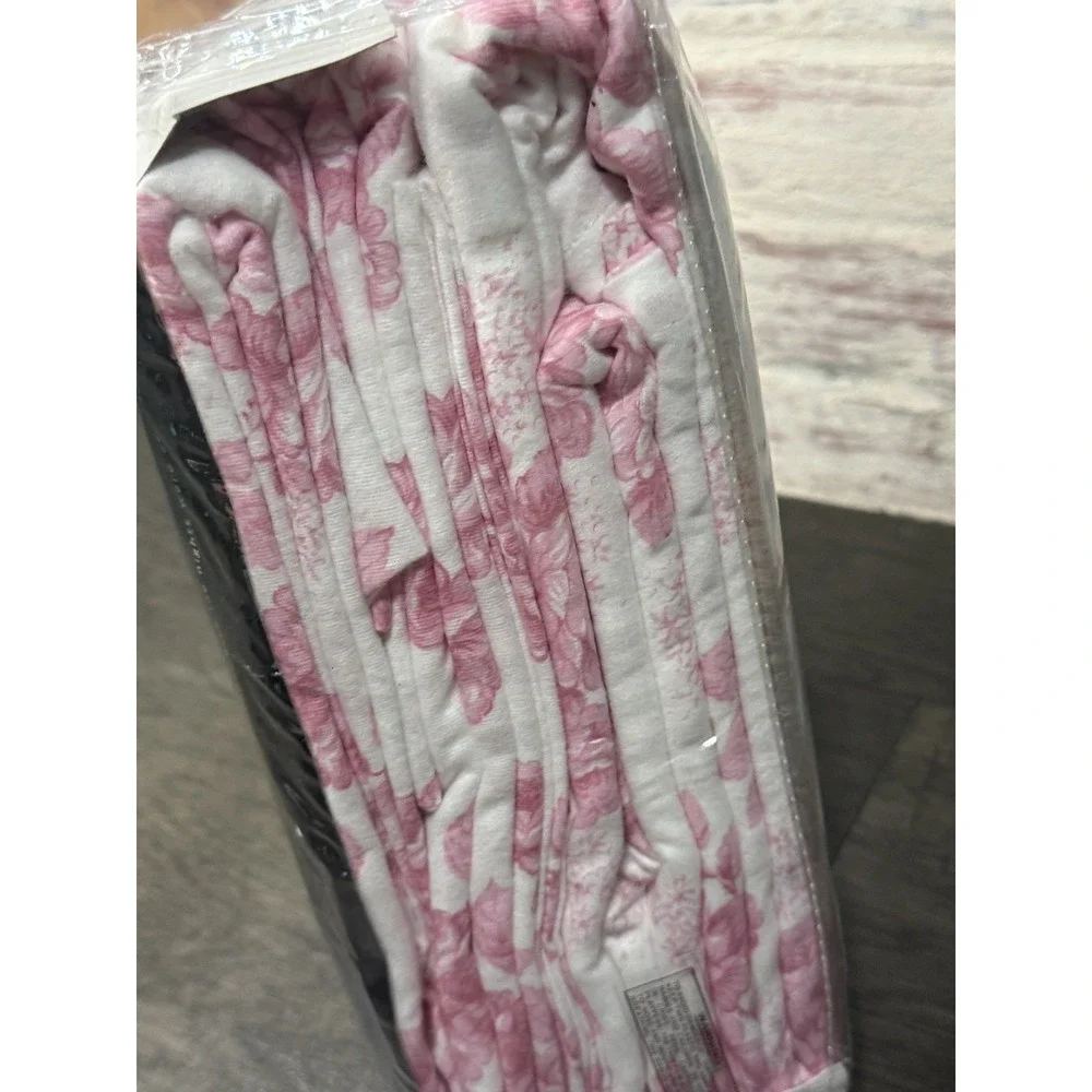 Northern Nights Twin Sheet Set Pink White Floral Flannel Cotton Flowers NOS